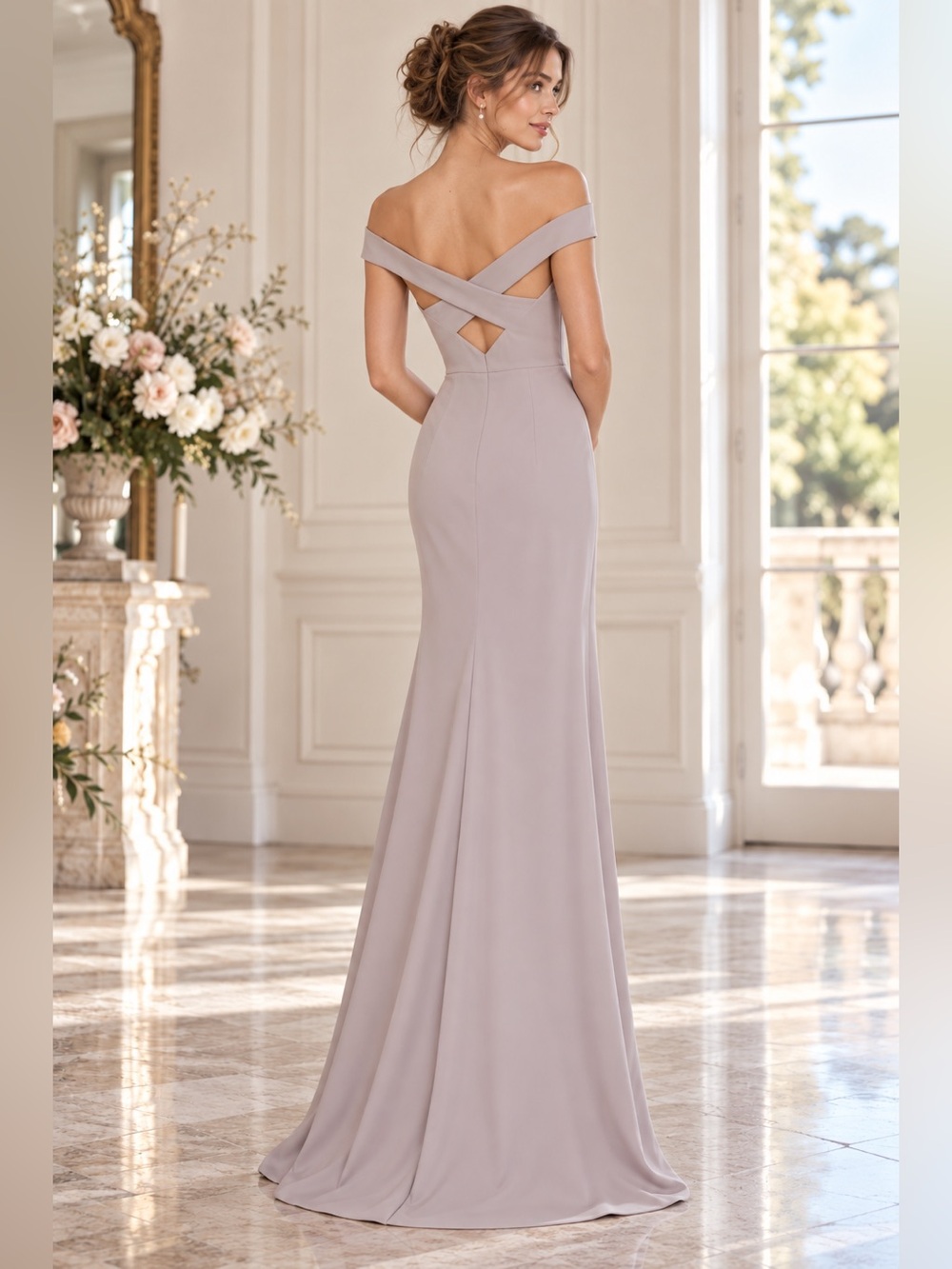 Dessy Collection Vivian Diamond Style 2987 Off-The-Shoulder Crepe Gown Size 0R
